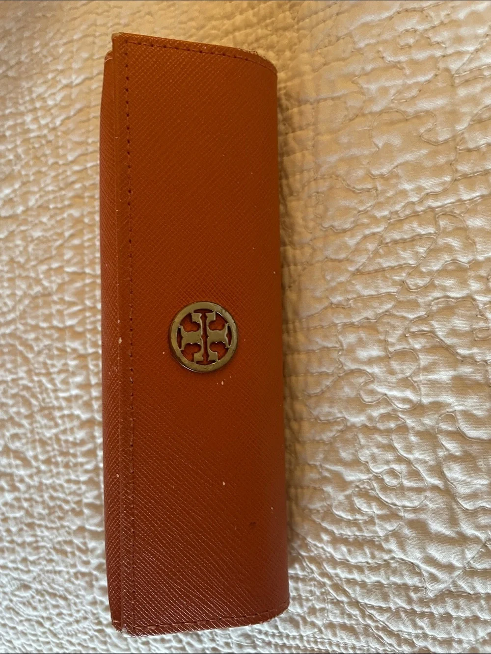 Tory Burch Orange Saffiano Leather Glasses Case